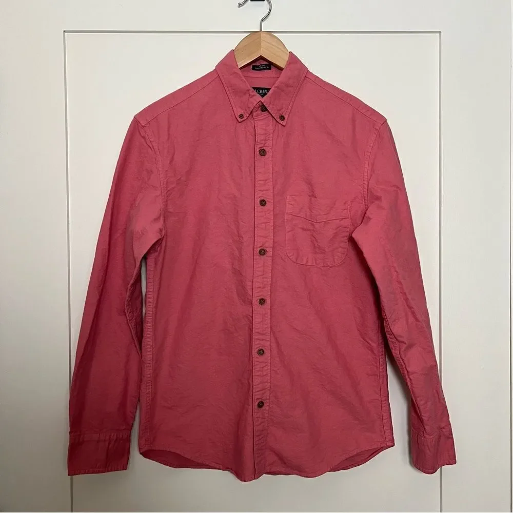 J Crew Shirt Mens Small Pink Slim Untucked Garment Dye Button Down Long Sleeve